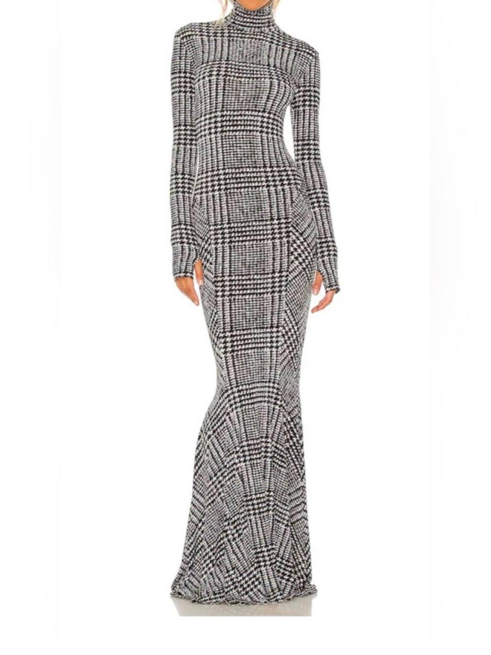 Norma Kamali Long Sleeve
Turtle Fishtail Gown in Glenn Plaid